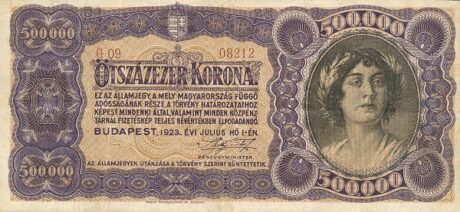 Аверс банкноты 500 000 крон (Венгрия) 1923 года