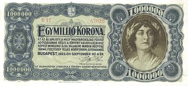 Аверс банкноты 1 000 000 крон (Венгрия) 1923 года