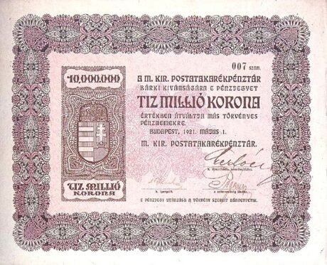 Аверс банкноты 10 000 000 крон (Венгрия) 1921 года