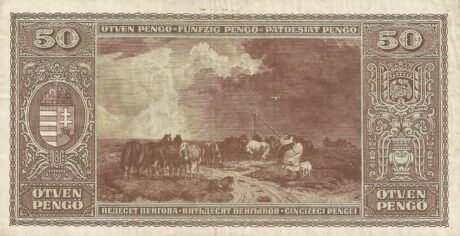 Реверс банкноты 50 Pengo (Węgry) 1945