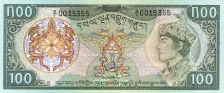 Аверс банкноты 100 ngultrum (Bhutan) 1981