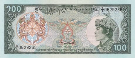 Аверс банкноты 100 ngultrum (Bhutan) 1986