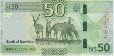 Реверс банкноты 50 долларов (Намибия) 2025 года