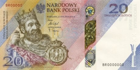 Аверс банкноты 20 злотых 