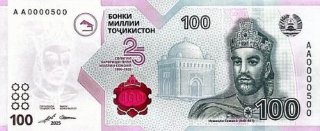 Аверс банкноты 100 сомони (Таджикистан) 2025 года