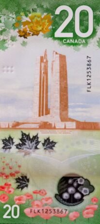 Сообщается о выпуске новой канадской 20-долларовой банкноты (B380a) 00.02.2027.